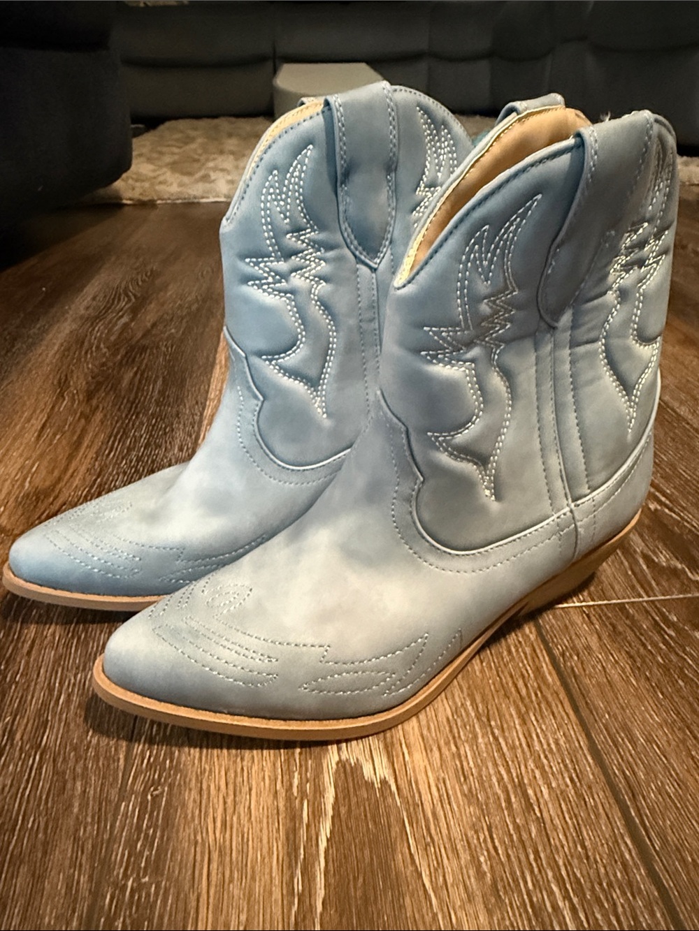 Soda Light Blue Western Ankle Boots